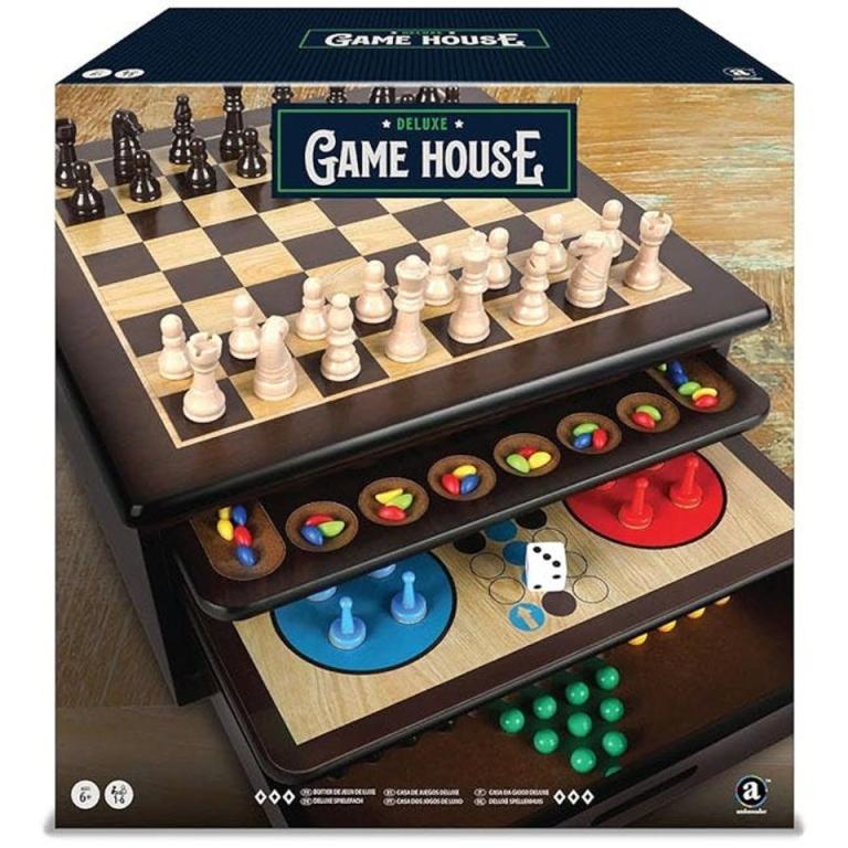 Juego de Mesa 4 en 1 Madera Deluxe - Ambassador - - (AJEDREZ - DAMAS - BACKGAMMON - LUDO)