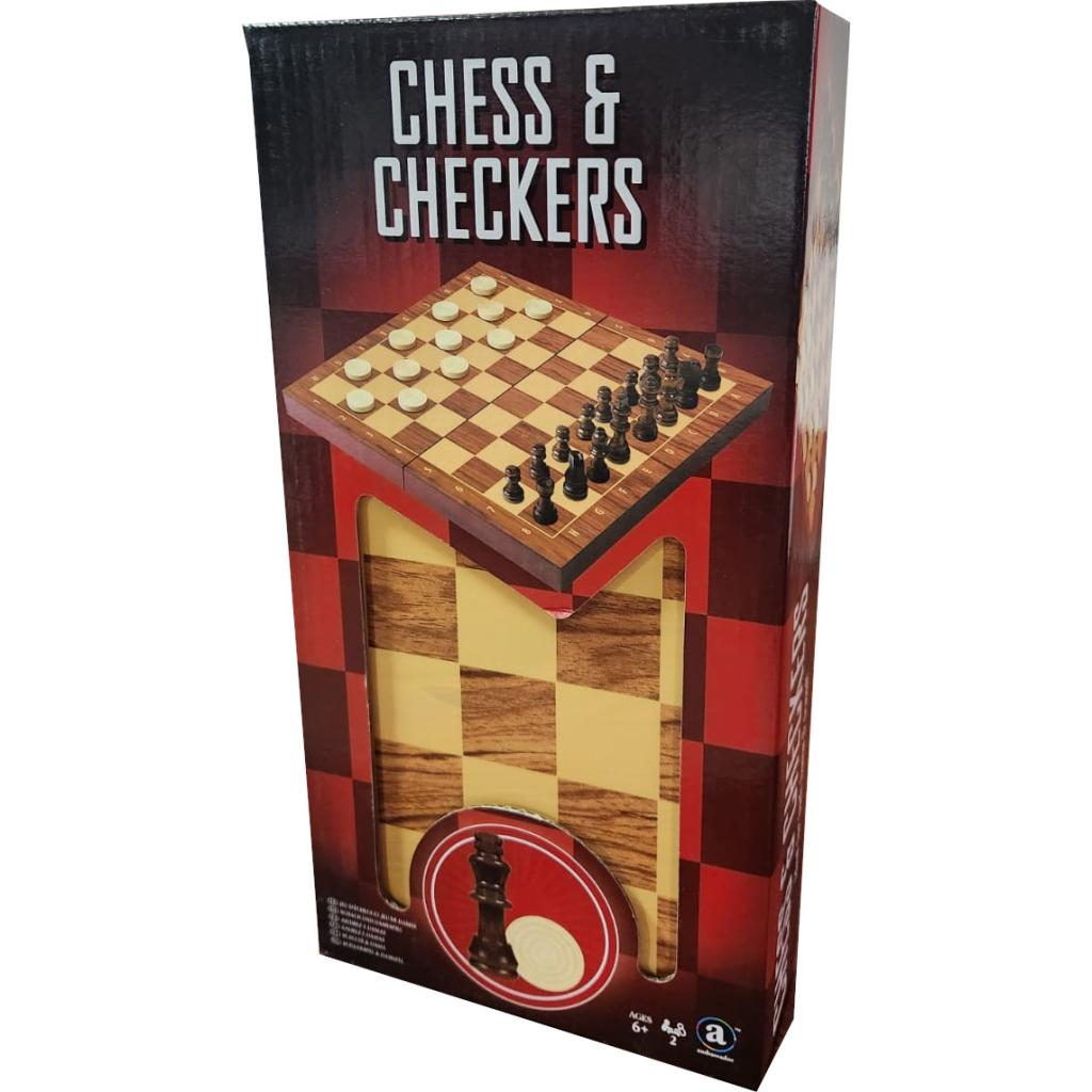 Juego de Mesa - Ambassador - Ajedrez + Damas Plegable de Madera